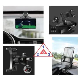 3 in 1 Car GPS Smartphone Holder: Dashboard / Visor Clamp   AC Grid Clip for Sony Xperia X Performance 502SO - Black