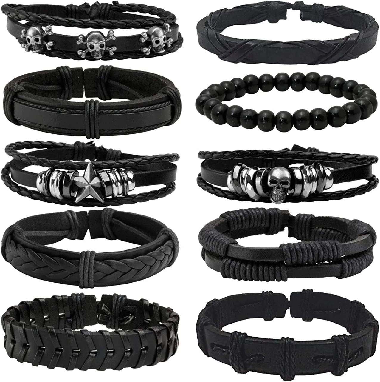 6-12PCS Braided Faux Leather Bracelet  for Men