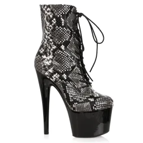 709-ZIA 7" Stiletto Snakeskin Platform Ankle Bootie With Laces