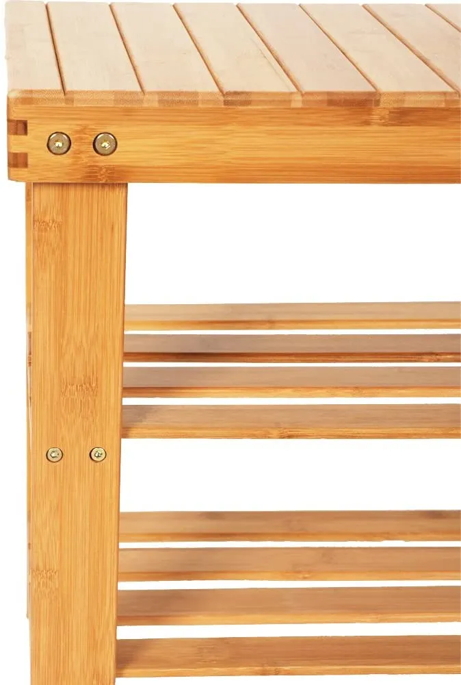 Bamboo Shoe Rack Bench 3-Tier