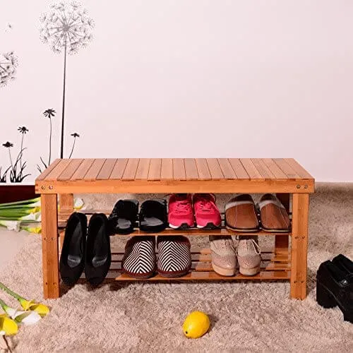 Bamboo Shoe Rack Bench 3-Tier
