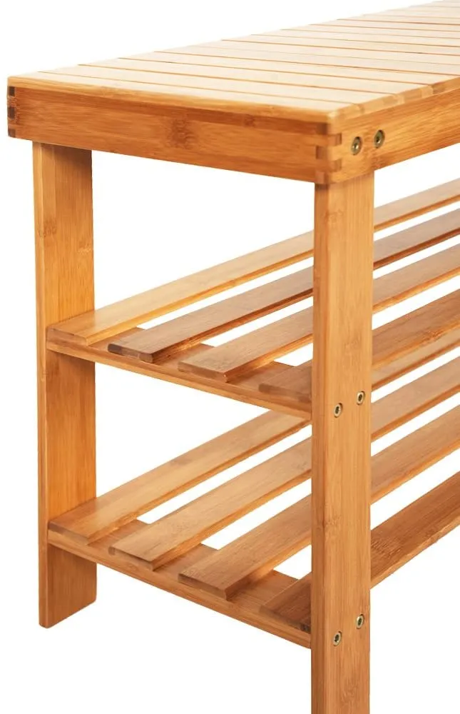 Bamboo Shoe Rack Bench 3-Tier
