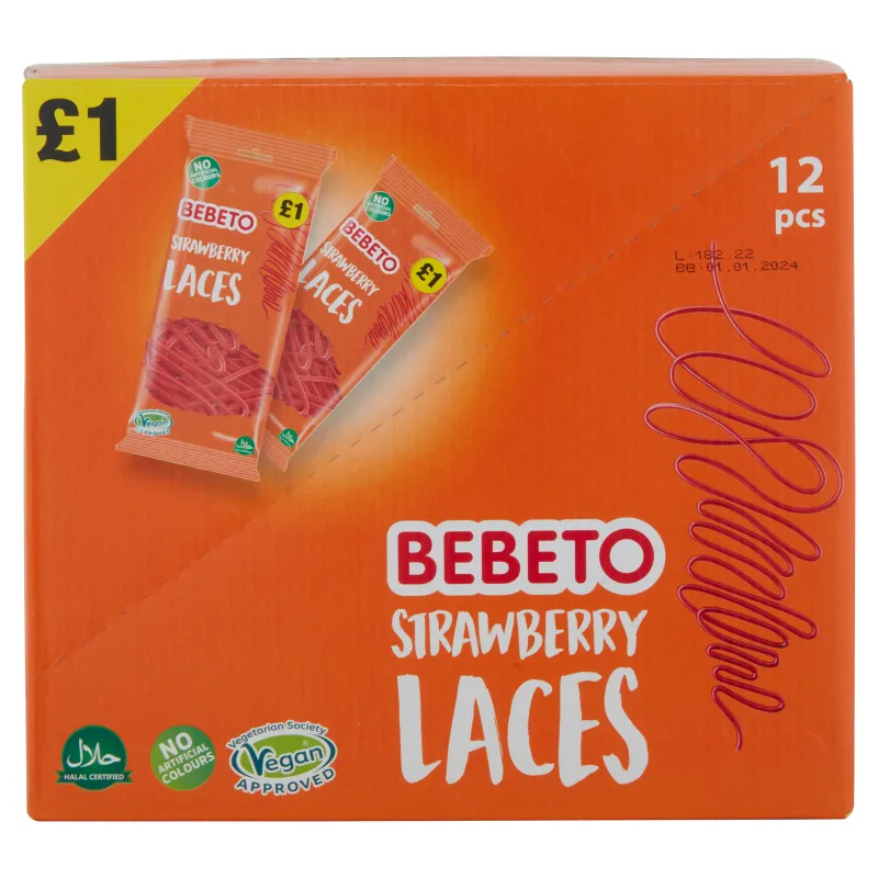 Bebeto Strawberry Laces 160g PMP £1 - Case of 12