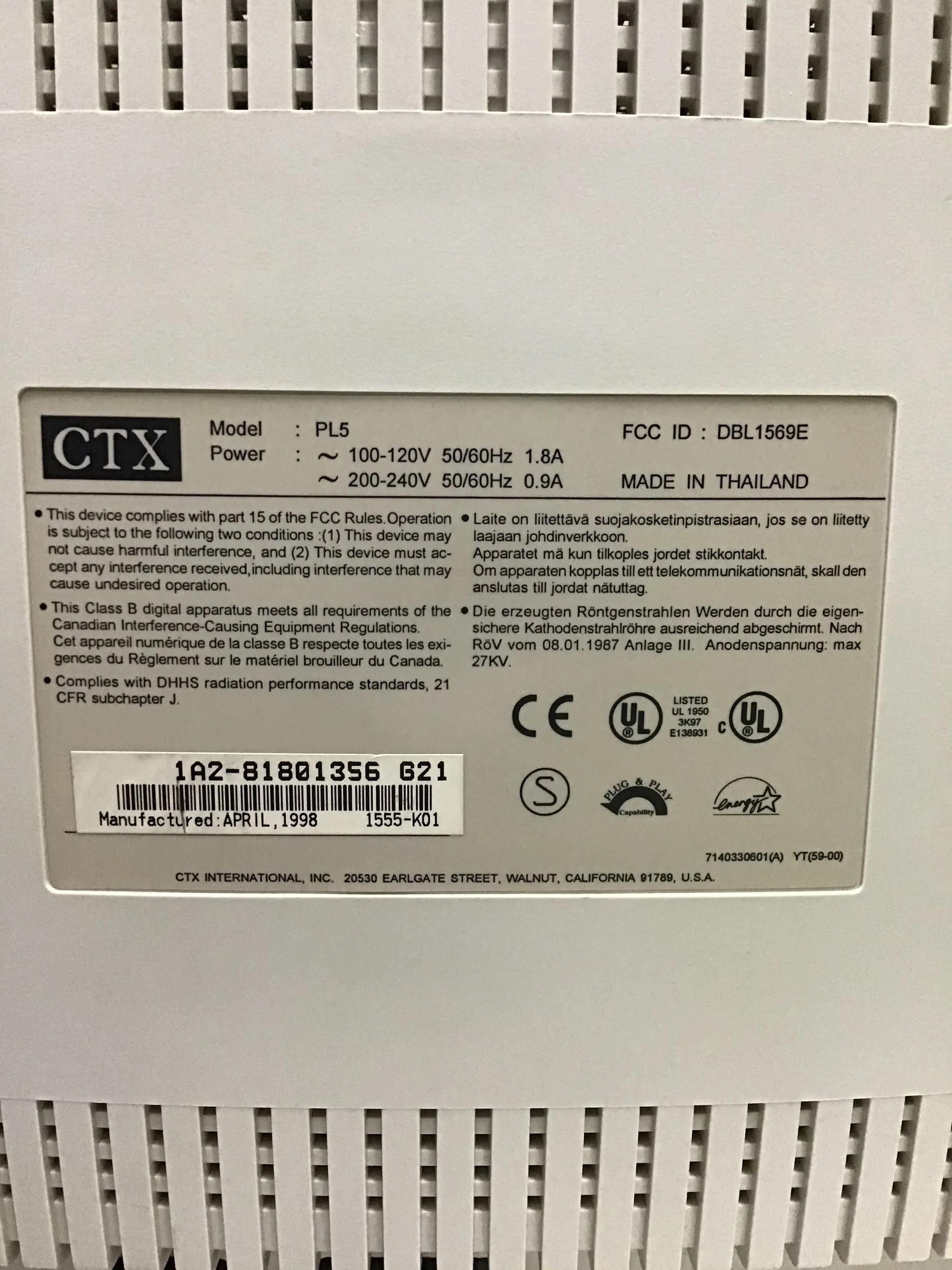 CTX PL5 CRT Monitor