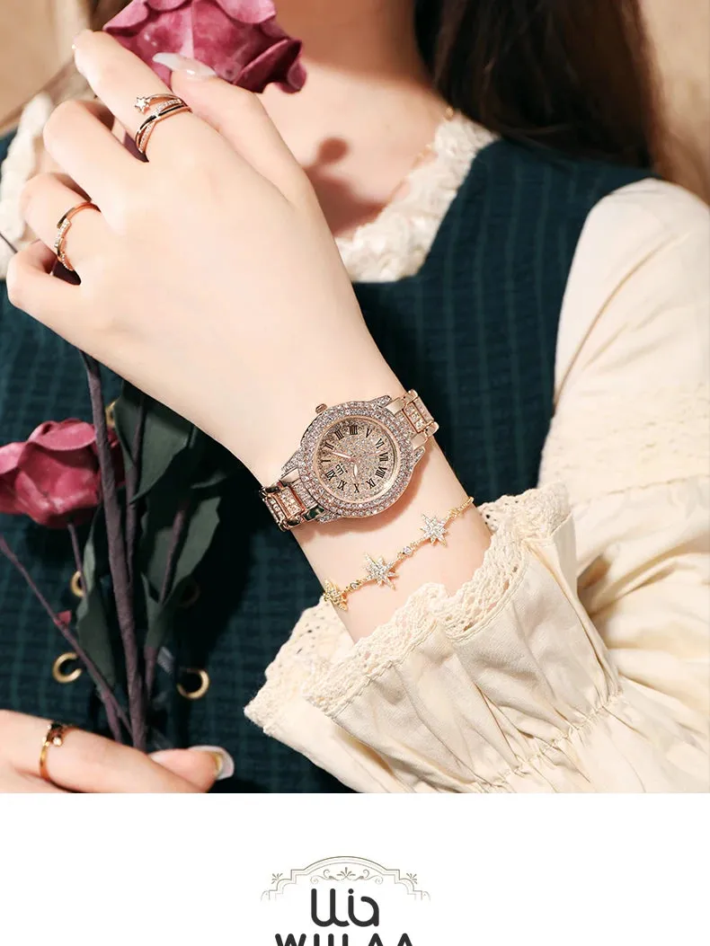 Diamond Rose Gold Ladies Wrist Watch