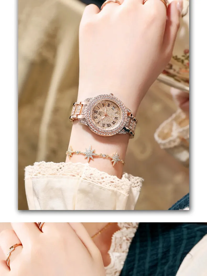 Diamond Rose Gold Ladies Wrist Watch