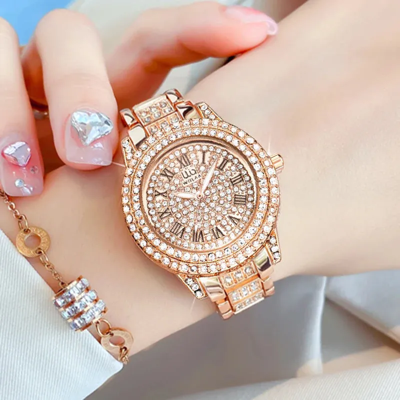 Diamond Rose Gold Ladies Wrist Watch