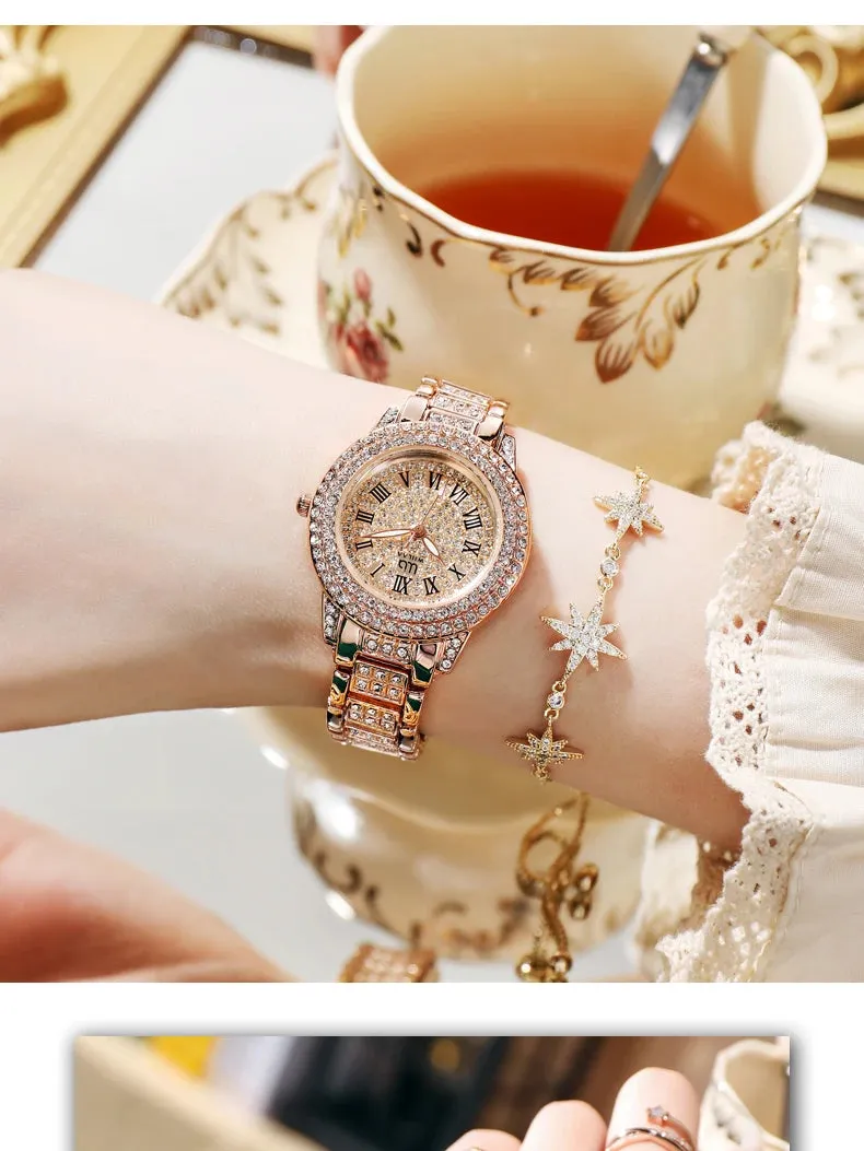 Diamond Rose Gold Ladies Wrist Watch