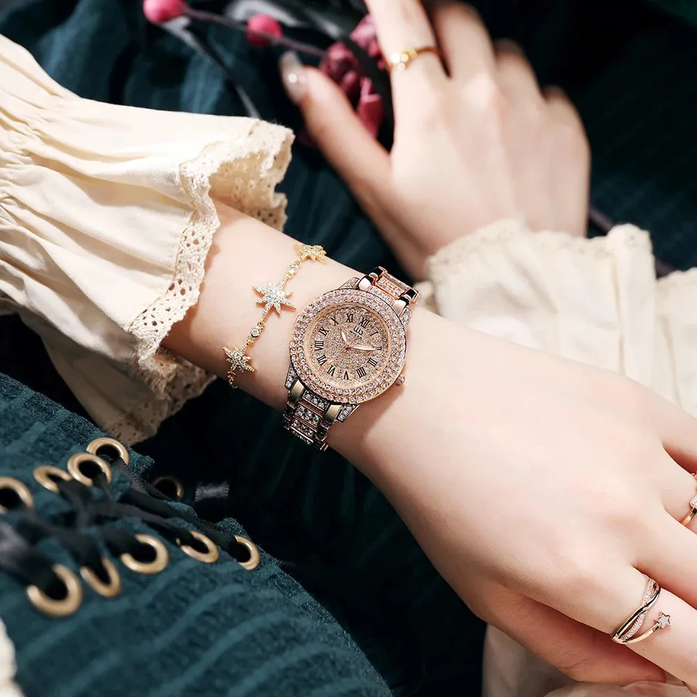 Diamond Rose Gold Ladies Wrist Watch