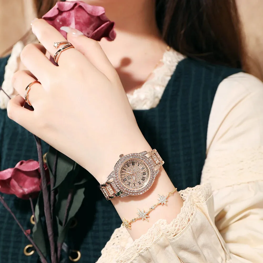 Diamond Rose Gold Ladies Wrist Watch