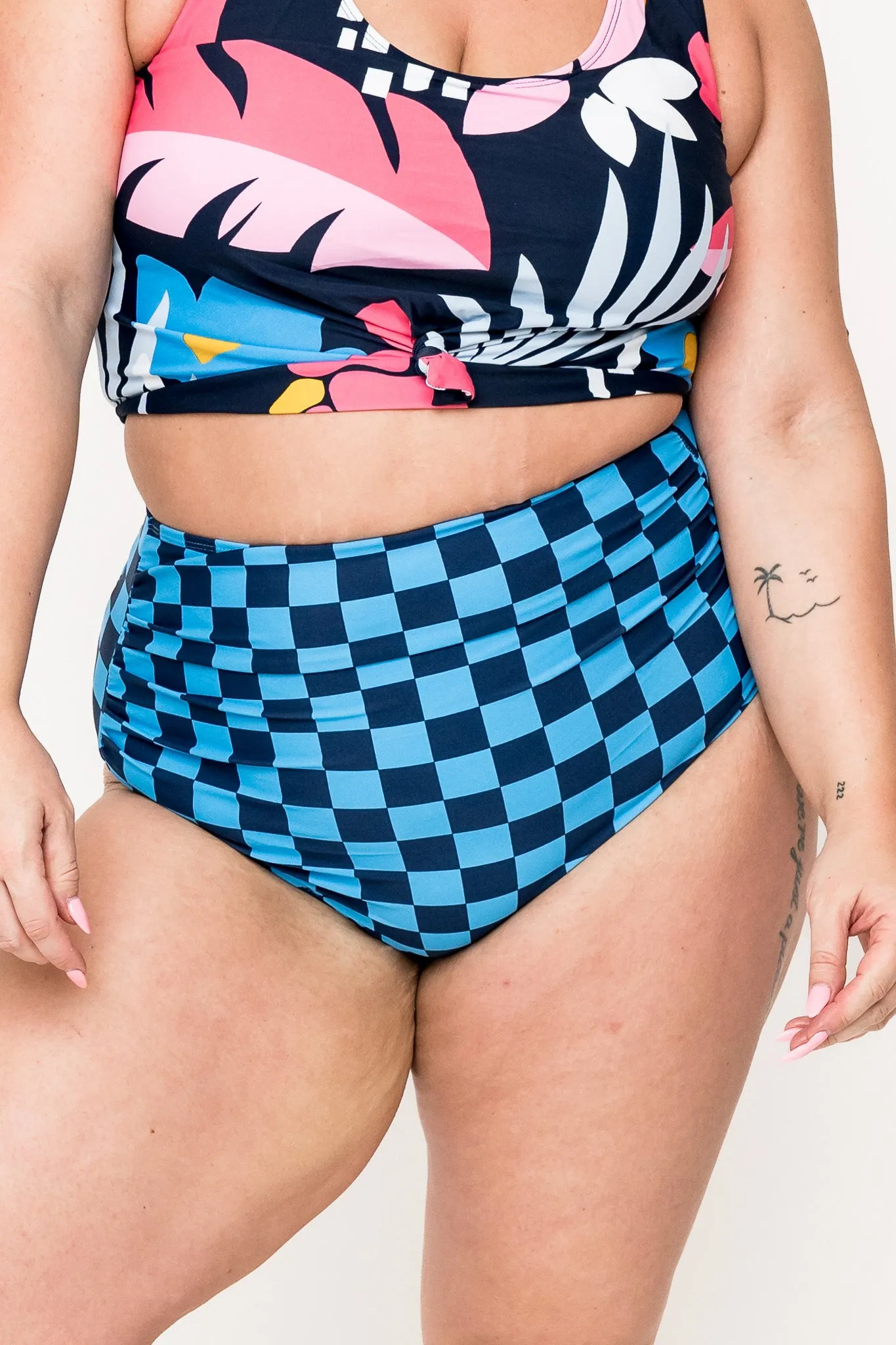 High Rise Barefoot Bottom | Blue Check