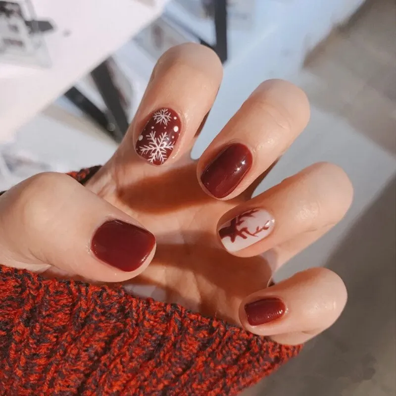 Joskaa 24P Moonlight Mermaid Medium Fake Nail Flash Aurora False Nails Broken Diamond Hand-painte Press on Nails Back To School Nails