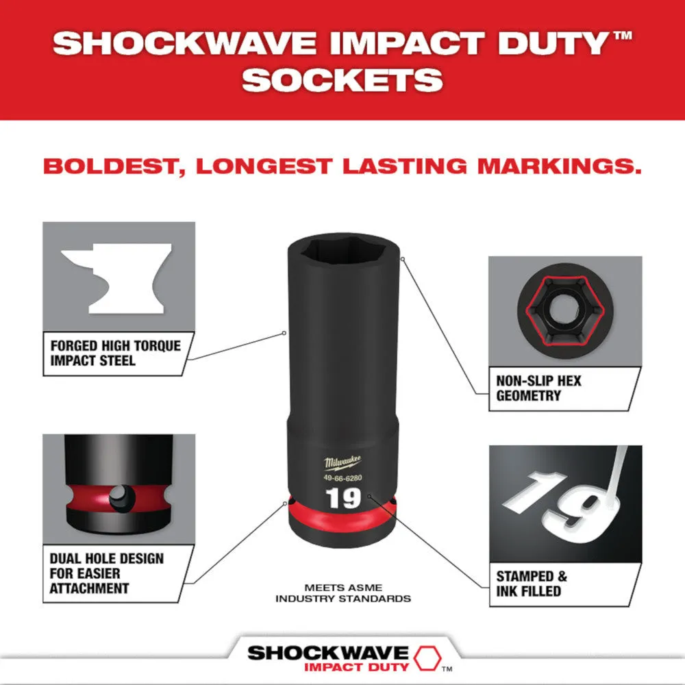 Milwaukee 49-66-7032 SHOCKWAVE 1/2" Drive Metric Deep Well 6 Point Impact Socket Set (9-Piece)