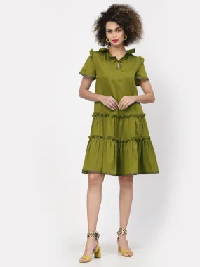 Olive Tiered Dress With Laces