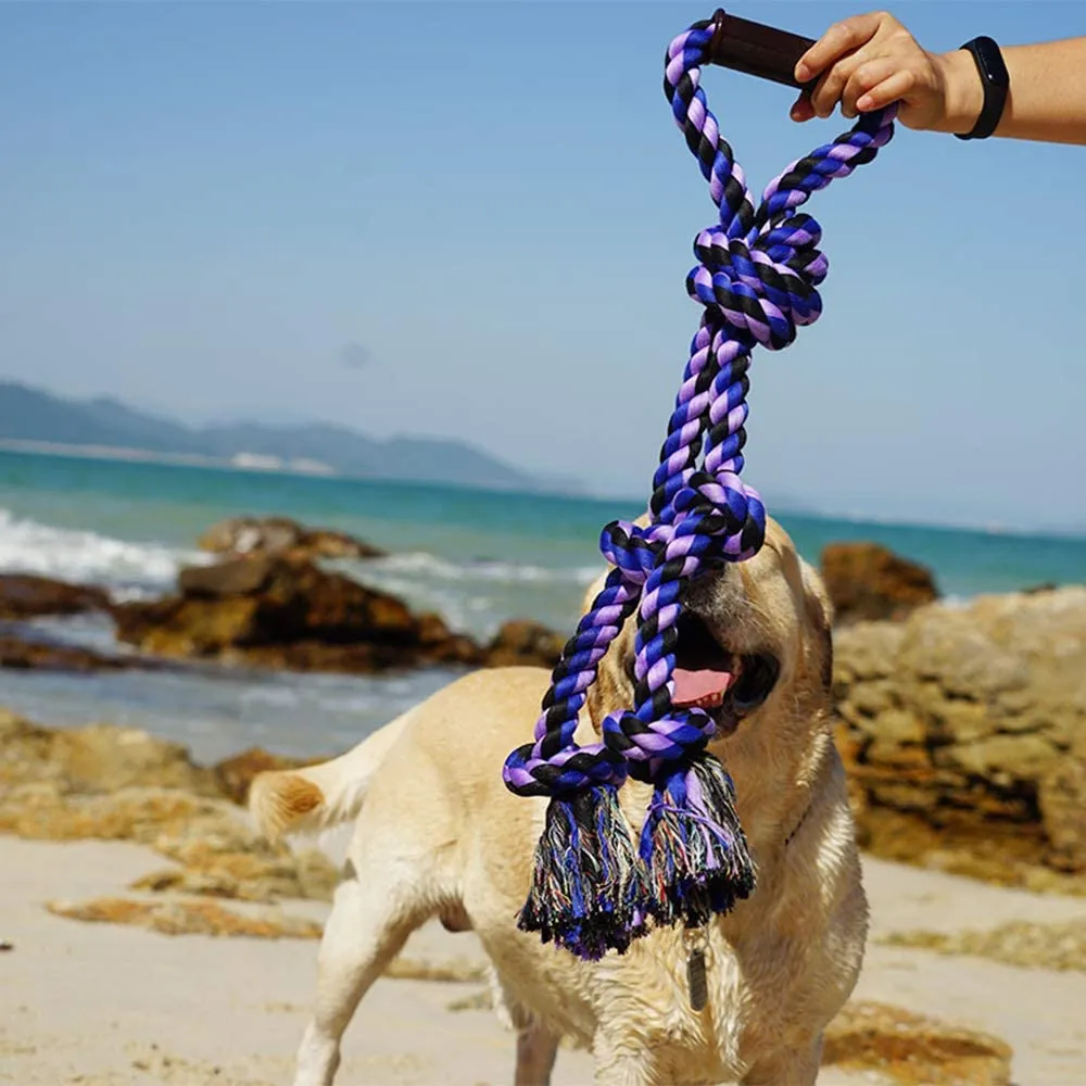 Pawfectpals Indestructible Tough Twisted Dog Chew Rope Toy Teething and Tug of War for Aggressive Chewers (Handle- Purple)