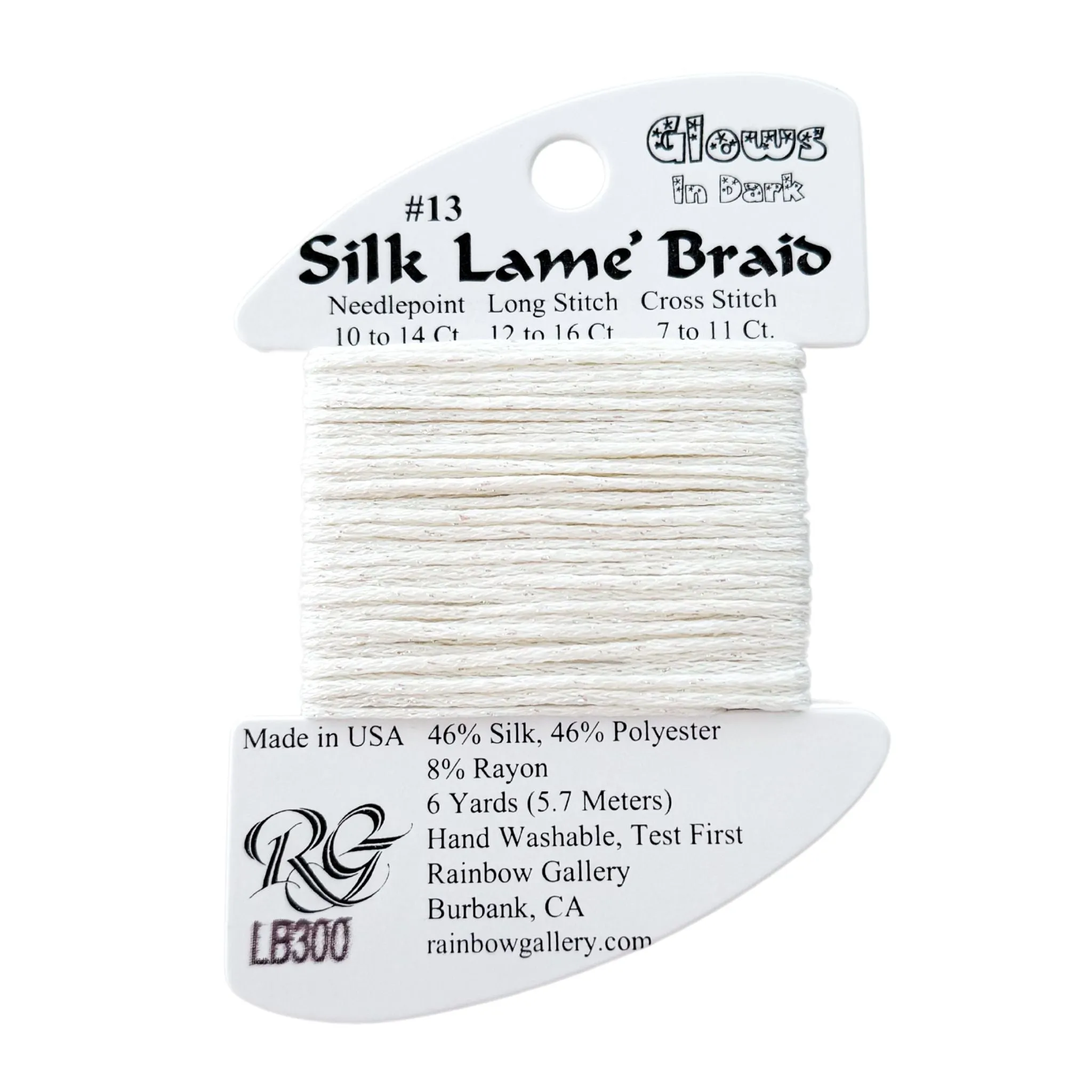 Silk Lame Braid Glow in the Dark: LB300 White