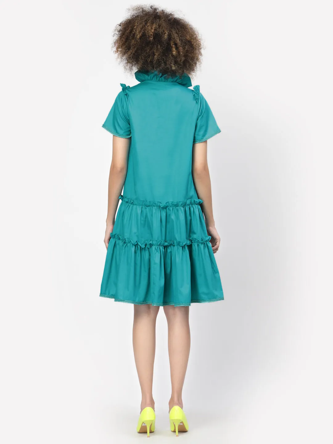 Turquoise Tiered Dress With Laces