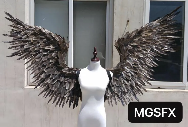 White Black Feather Wings Gray Devil For Performance
