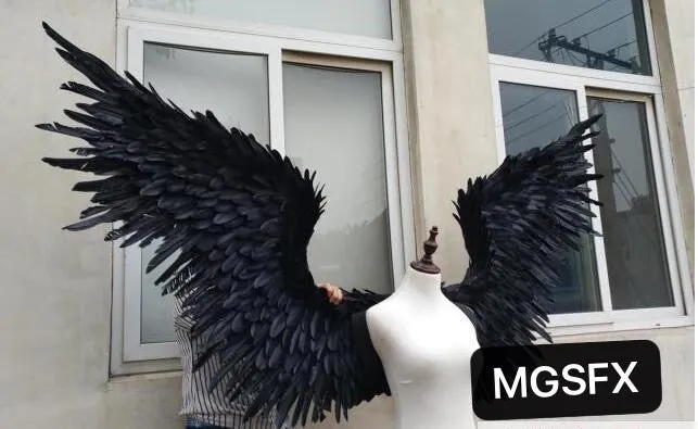 White Black Feather Wings Gray Devil For Performance